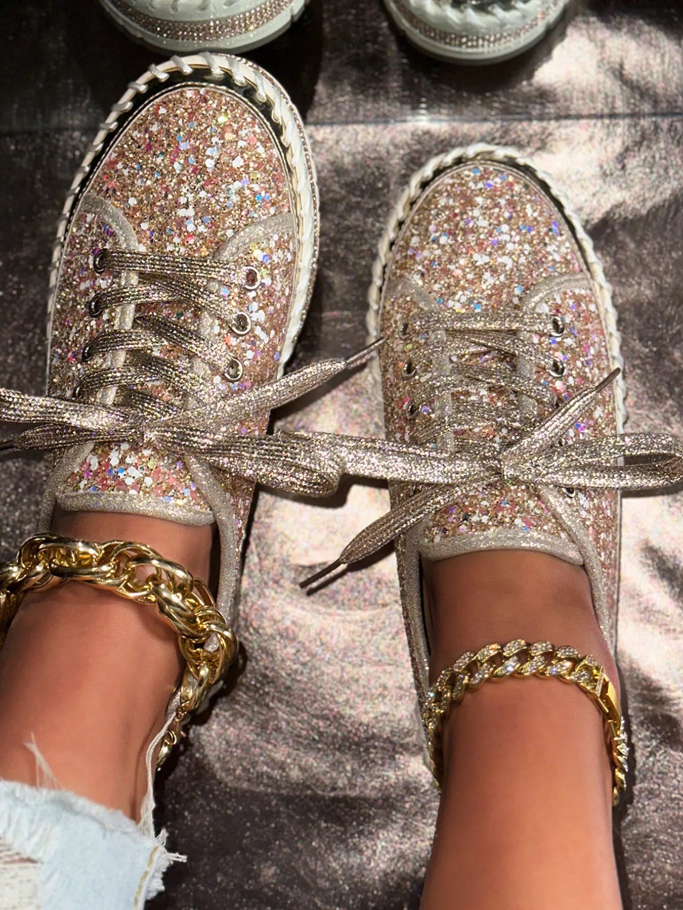 Lace Up Round Toe Platform Sneakers.