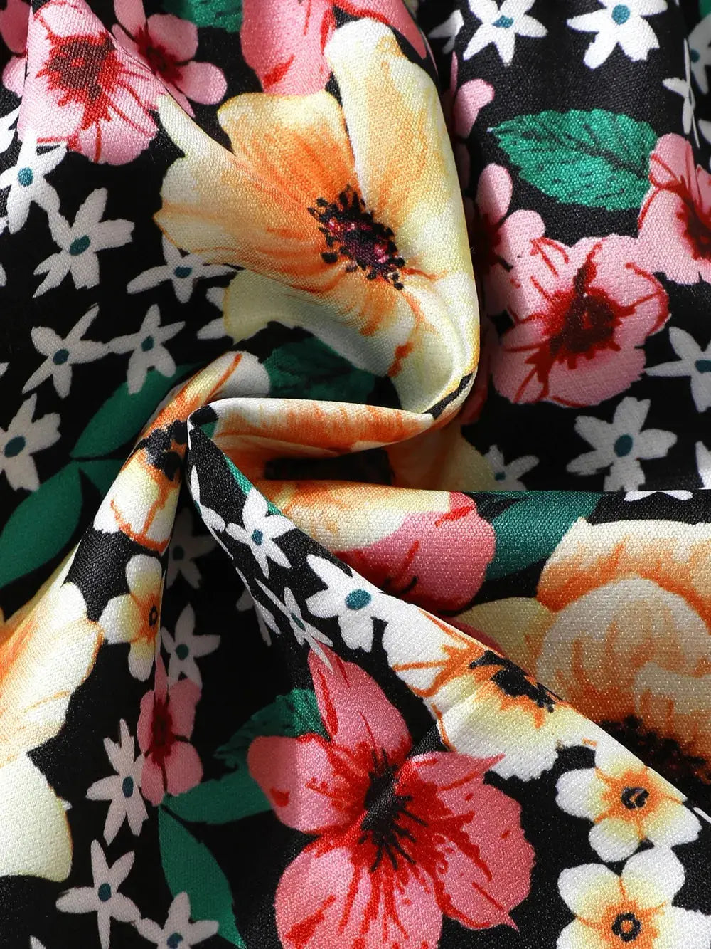 Children's Ruffled Bow Contrast Floral Dress with Headband.