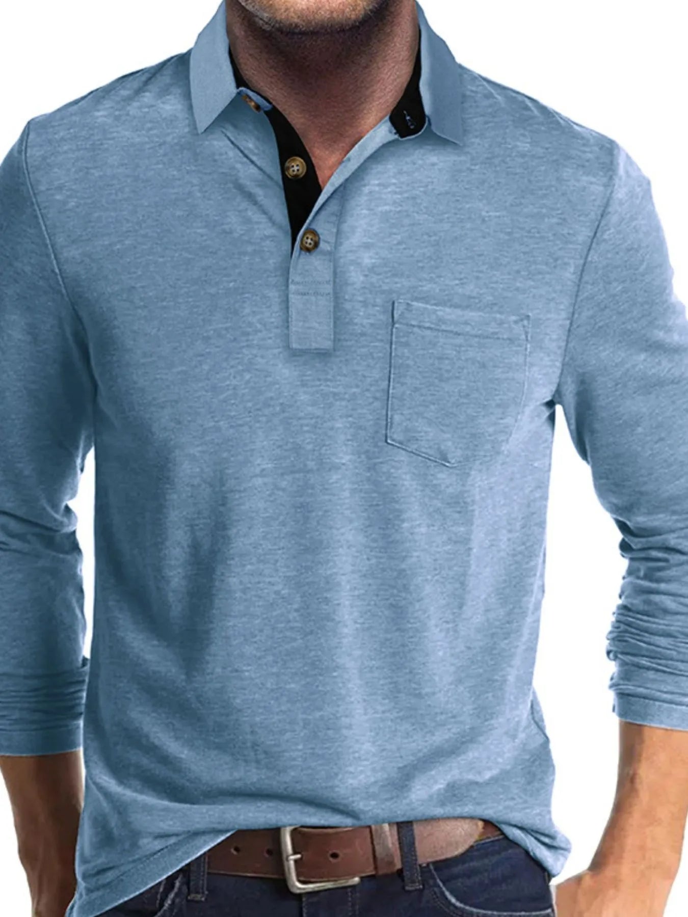 Men's Full Size Long Sleeve Pocket Polo Shirt Plus Size.