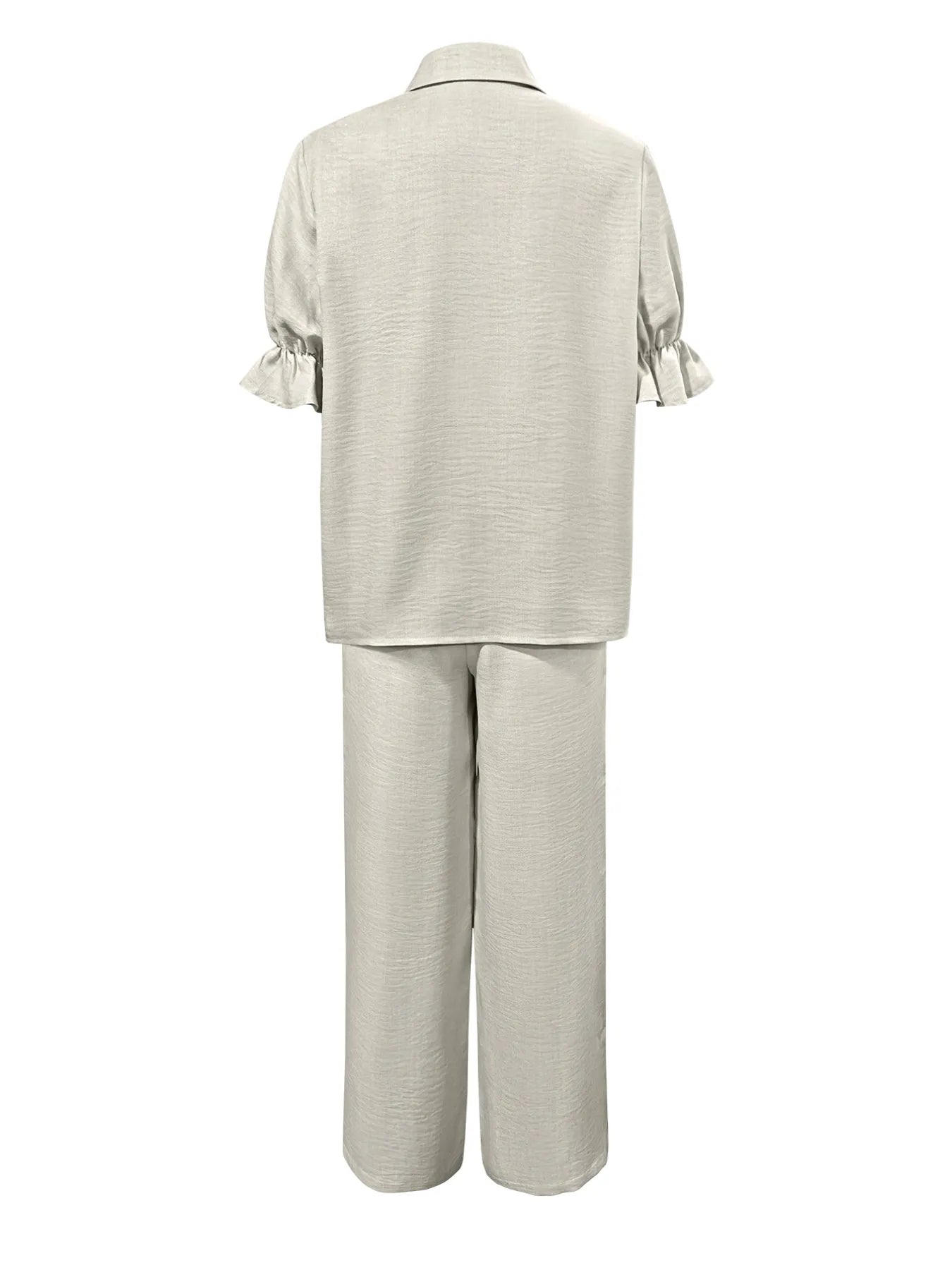 Plus Size Button-Down Shirt and Wide-Leg Pants Set - CHIC TB