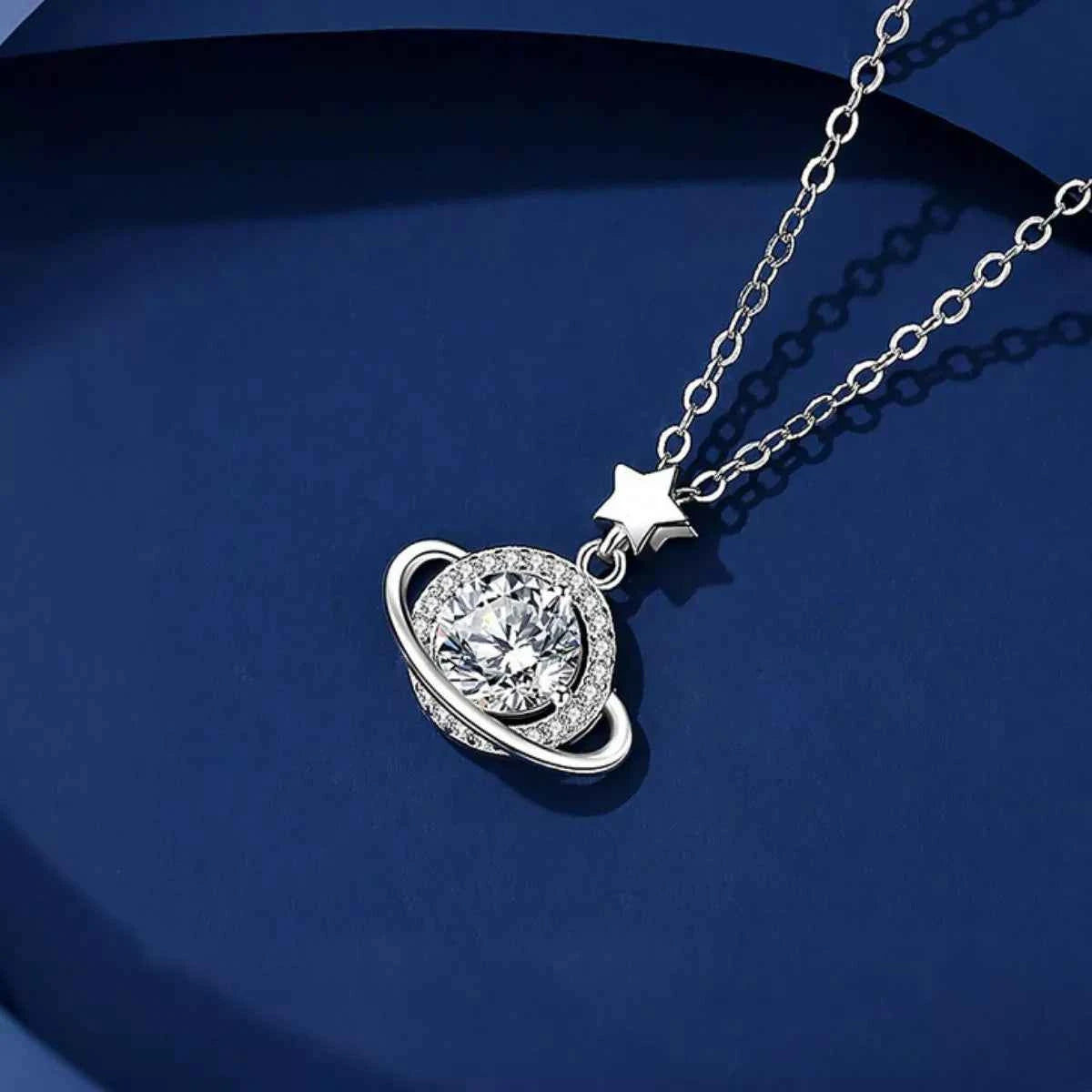 1 Carat 925 Sterling Silver Moissanite Planet Pendant Necklace