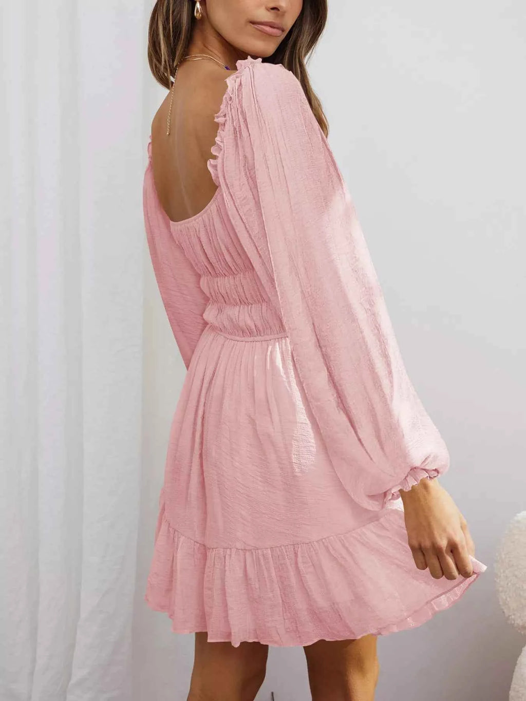 Ruffled Hem Balloon Sleeve Dress