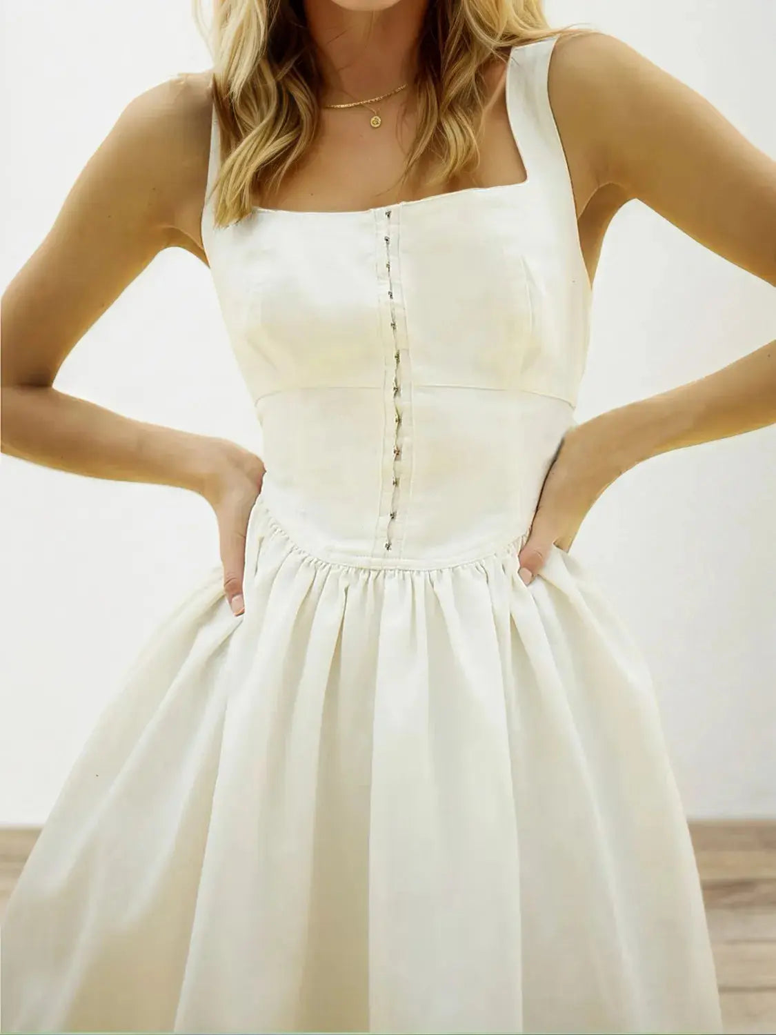 Square Neck Wide Strap Mini Dress.