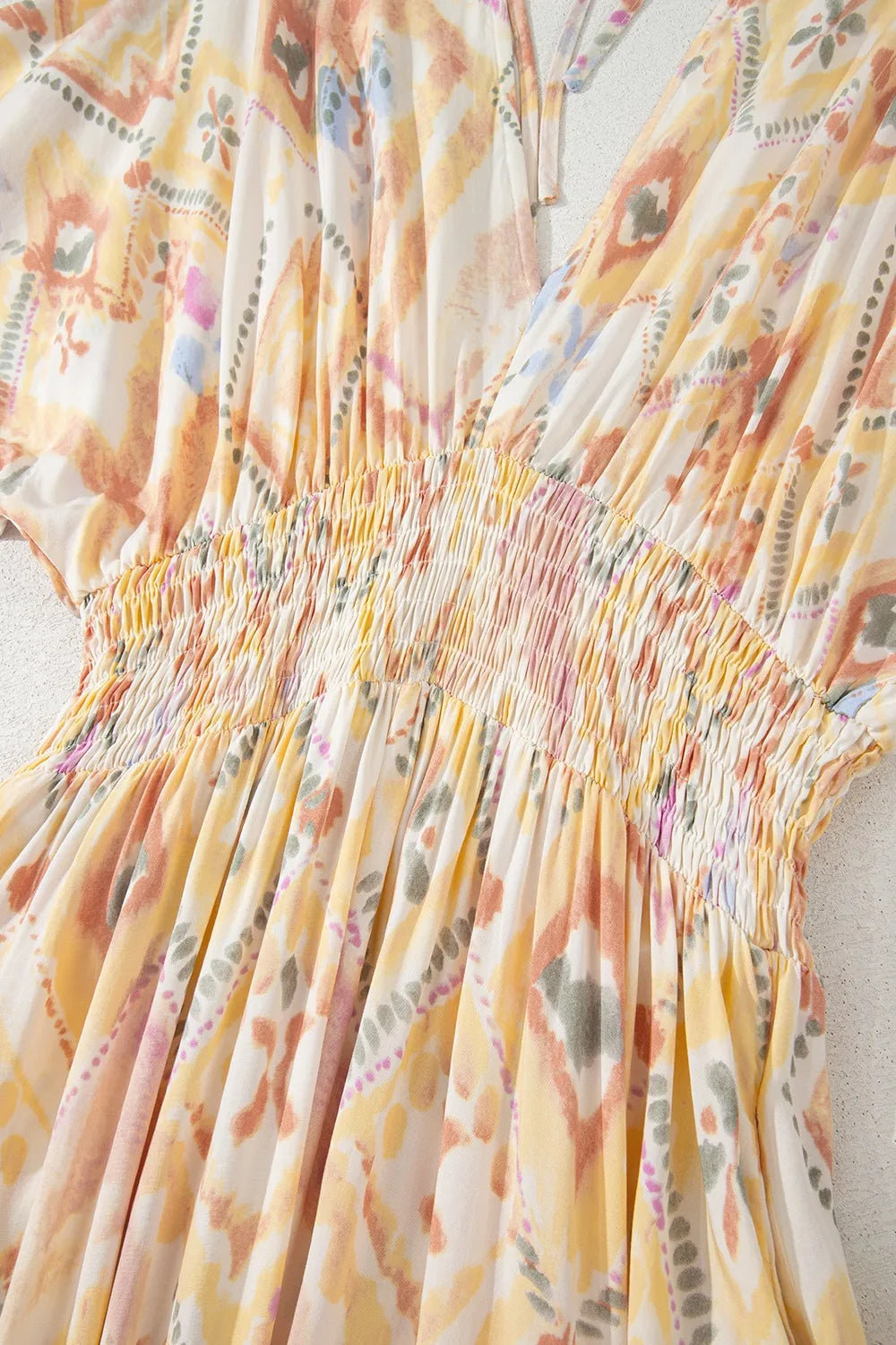 Half Sleeve Shirred High Waist Maxi Dress.