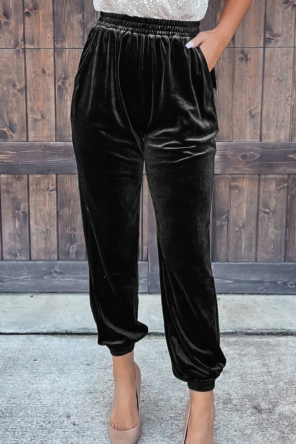 Black Solid Velvet Jogger Pants Dear-Lover Dropshipping