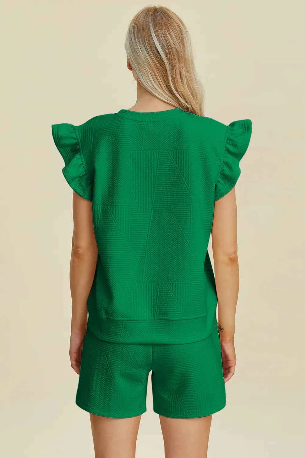 Round Neck Ruffle Sleeve Top and Shorts Set