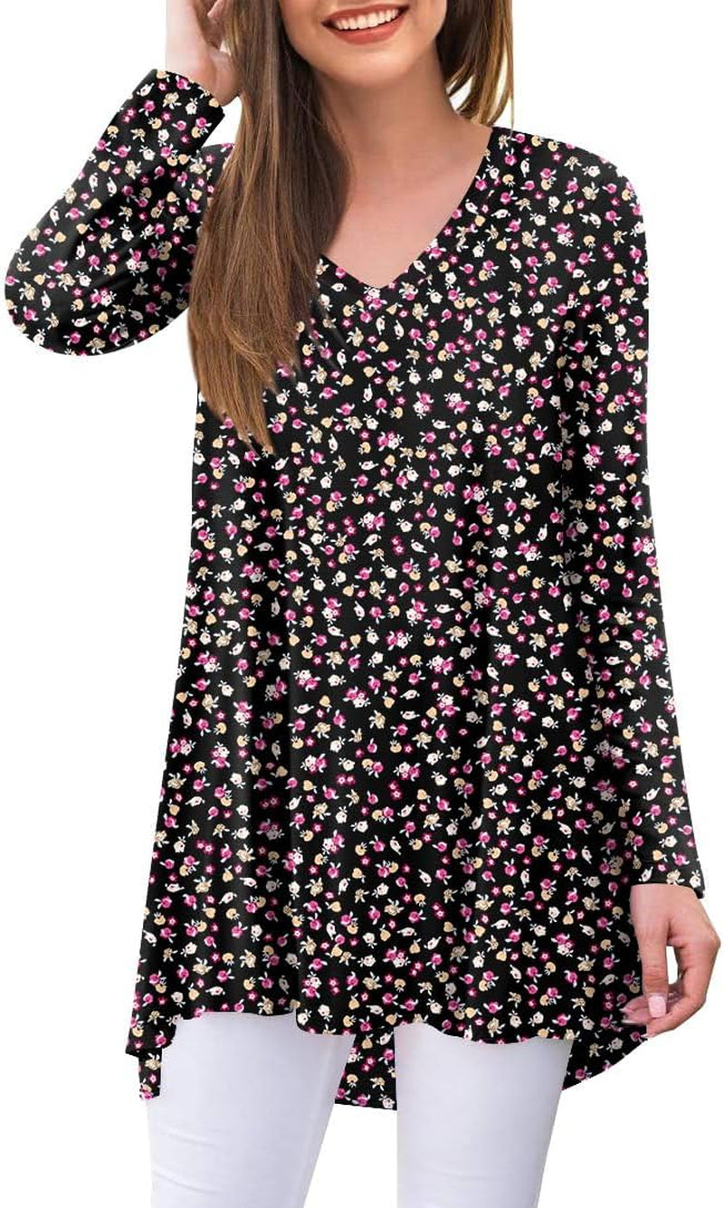 POPYOUNG Women'S Long Sleeve Tunic Tops Fall Shirts to Wear with Leggings Loose Fit Dressy V-Neck Blouse M-5XL