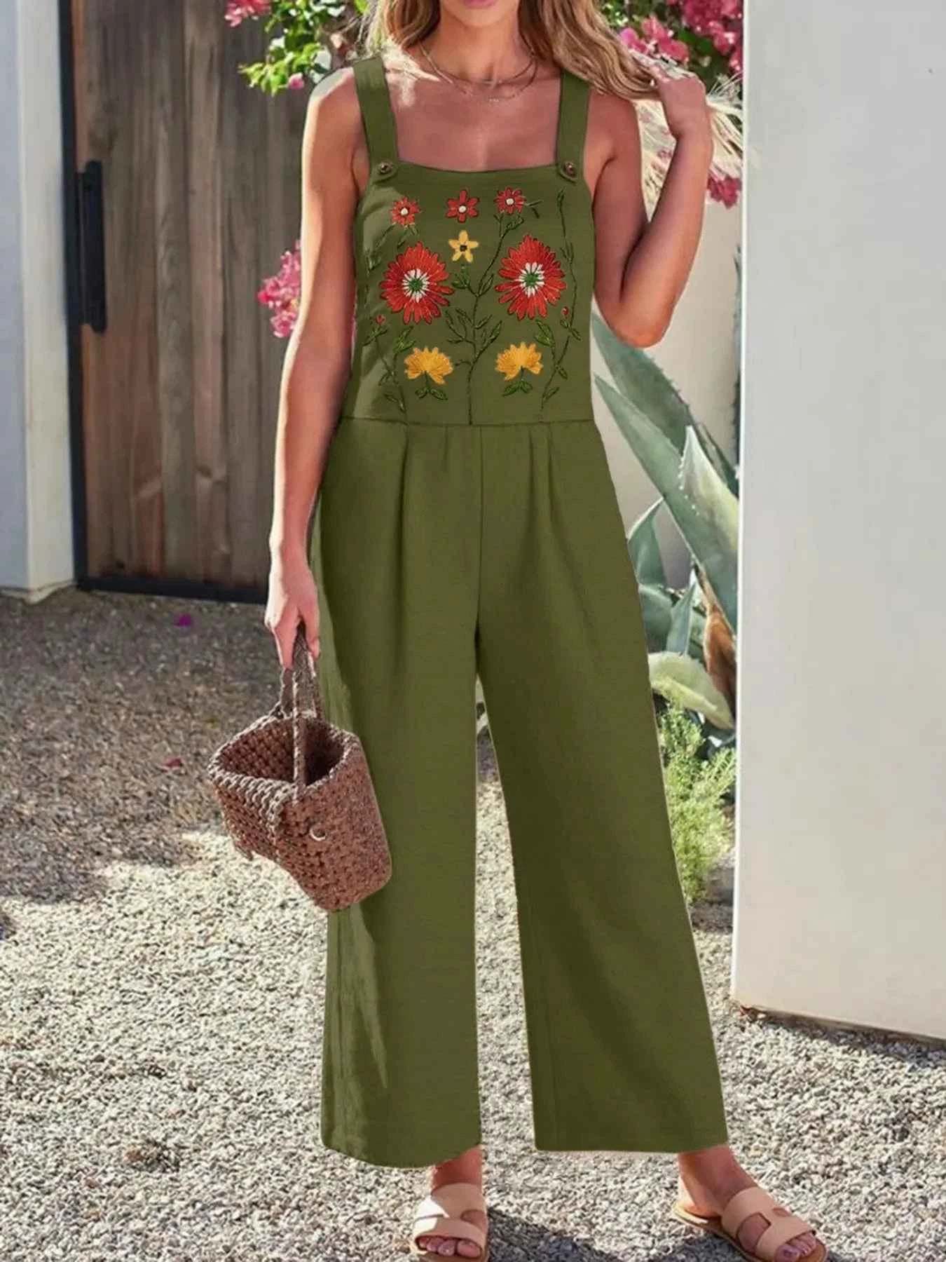 Floral Embroidered Wide Leg Jumpsuit