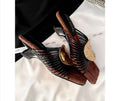 French Thin Strap Woven Roman Sandals With Metal Decorations, Small Wedge Gold Stylish Slide Sandals For Women