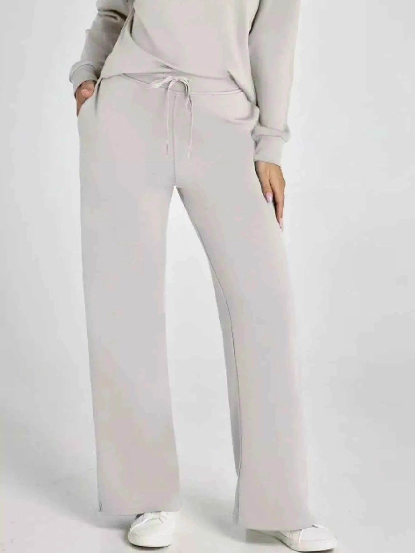Full Size Johnny Collar Long Sleeve Top and Pants Plus Size
