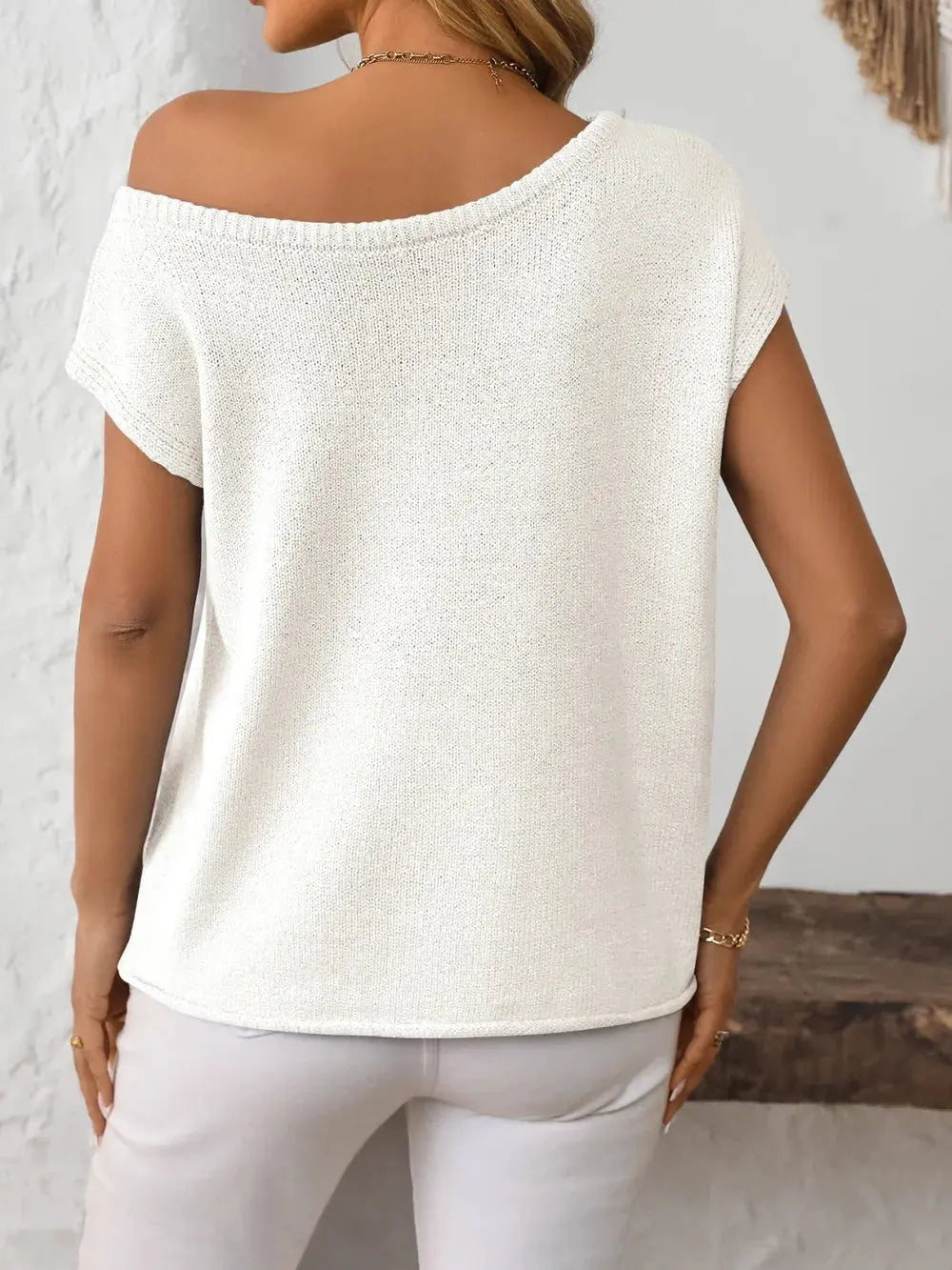 Mandy Boat Neck Short Sleeve Knit Top.