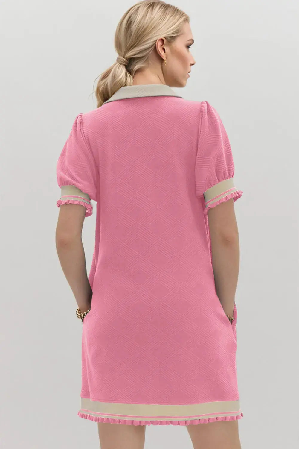 Oh Frill Contrast Trim Johnny Collar Short Sleeve Mini Dress.