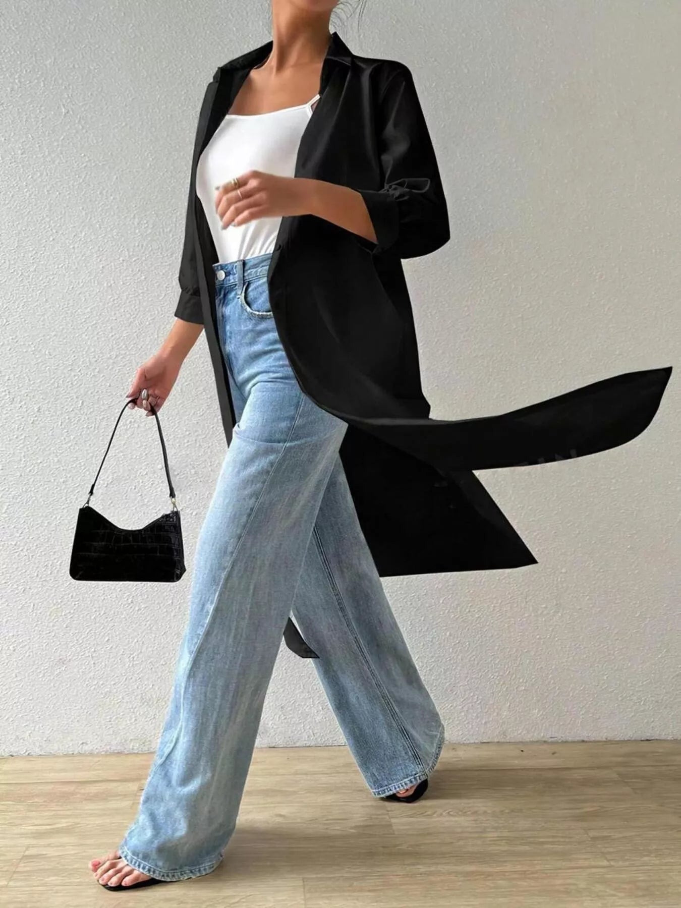 Button-Up Long Sleeve Longline Shirt.