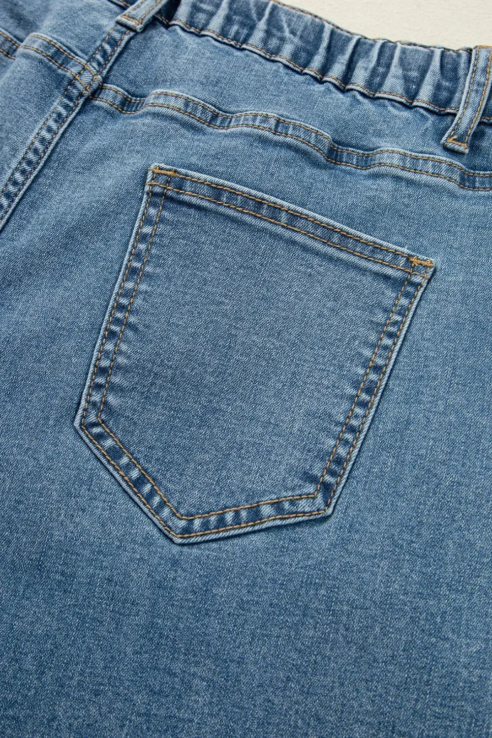 Medium Wash Super Wide Leg Denim Pants.