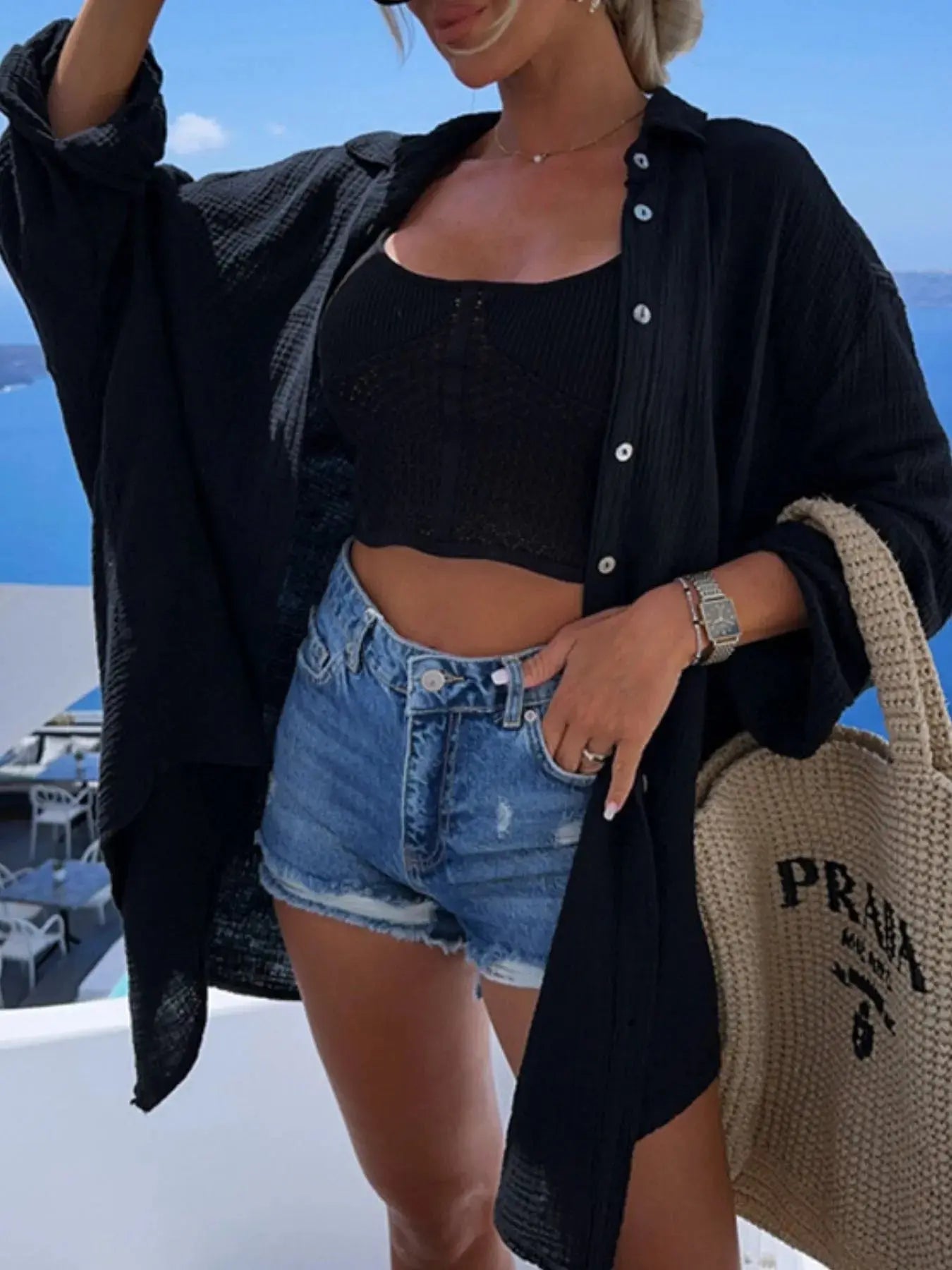 Evil Eye Embroidered Oversized Shirt.