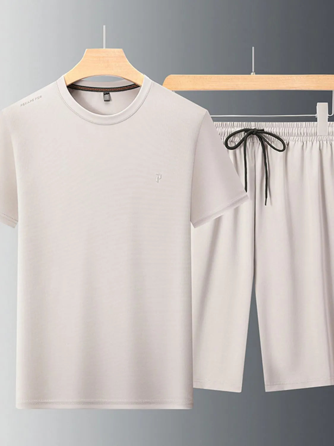 Men's Round Neck Short Sleeve Top and Shorts Set.