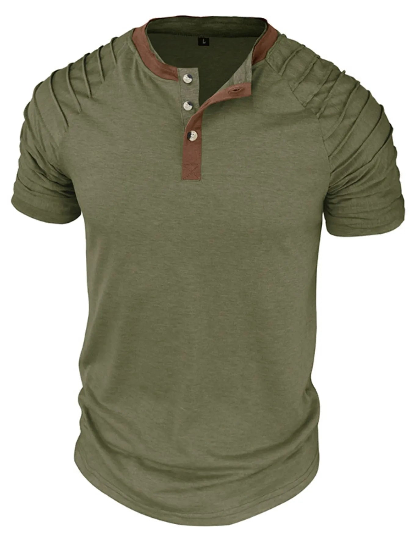 Men's Full Size Casual Henley Short Sleeve Top with Contrast Collar Plus Size.