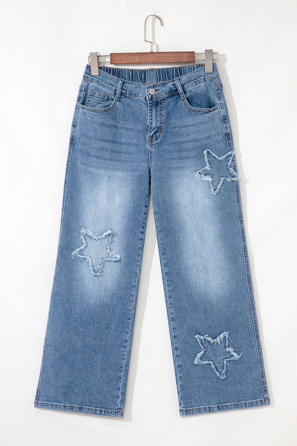 Stone Blue Star Patchwork Cropped Wide Leg High Waist Jeans Dear-Lover Dropshipping