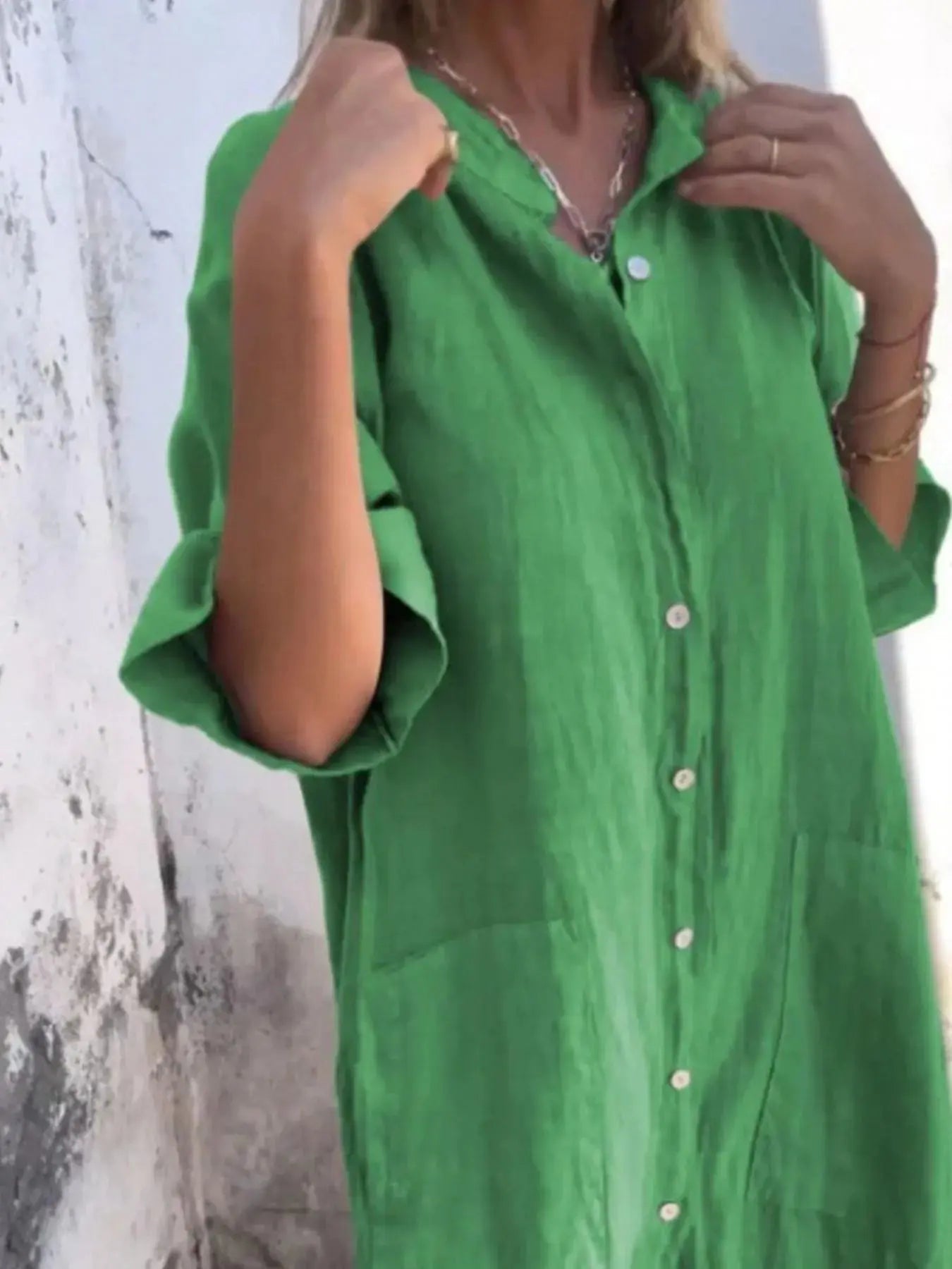 Full Size Casual Linen Button-Down Shirt Dress Plus Size.