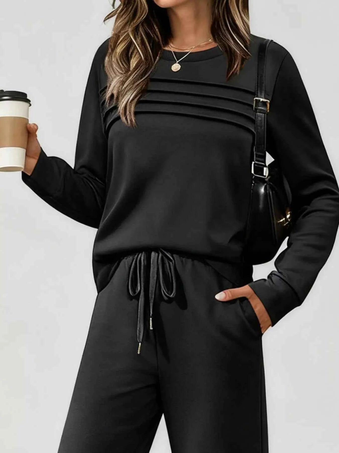 Full Size Casual Long Sleeve Top and Pants Set Plus Size