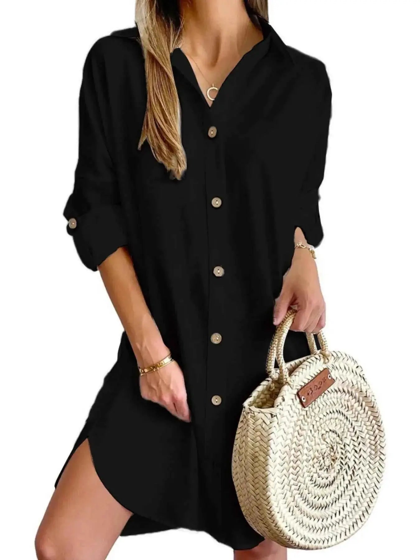 Button Down Long Sleeve Shirt Dress.