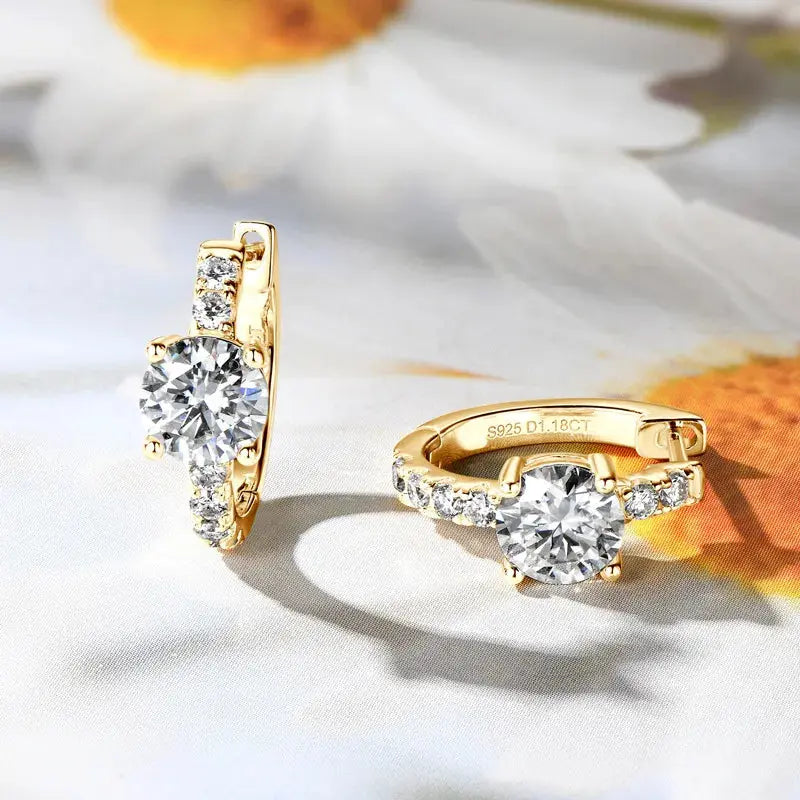 2.36 Carat Moissanite Zircon 925 Sterling Silver Hoop Earrings.