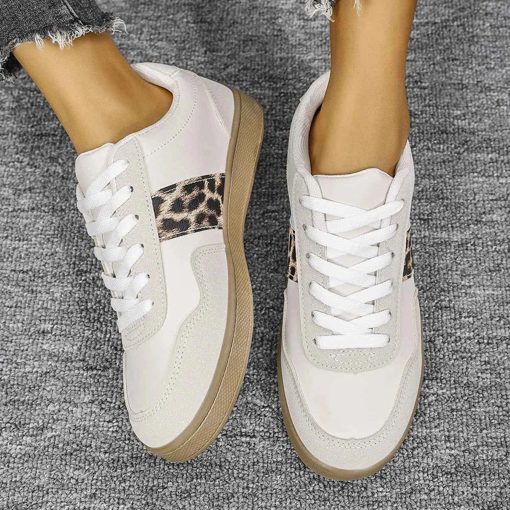 Leopard Lace Up Round Toe Sneakers