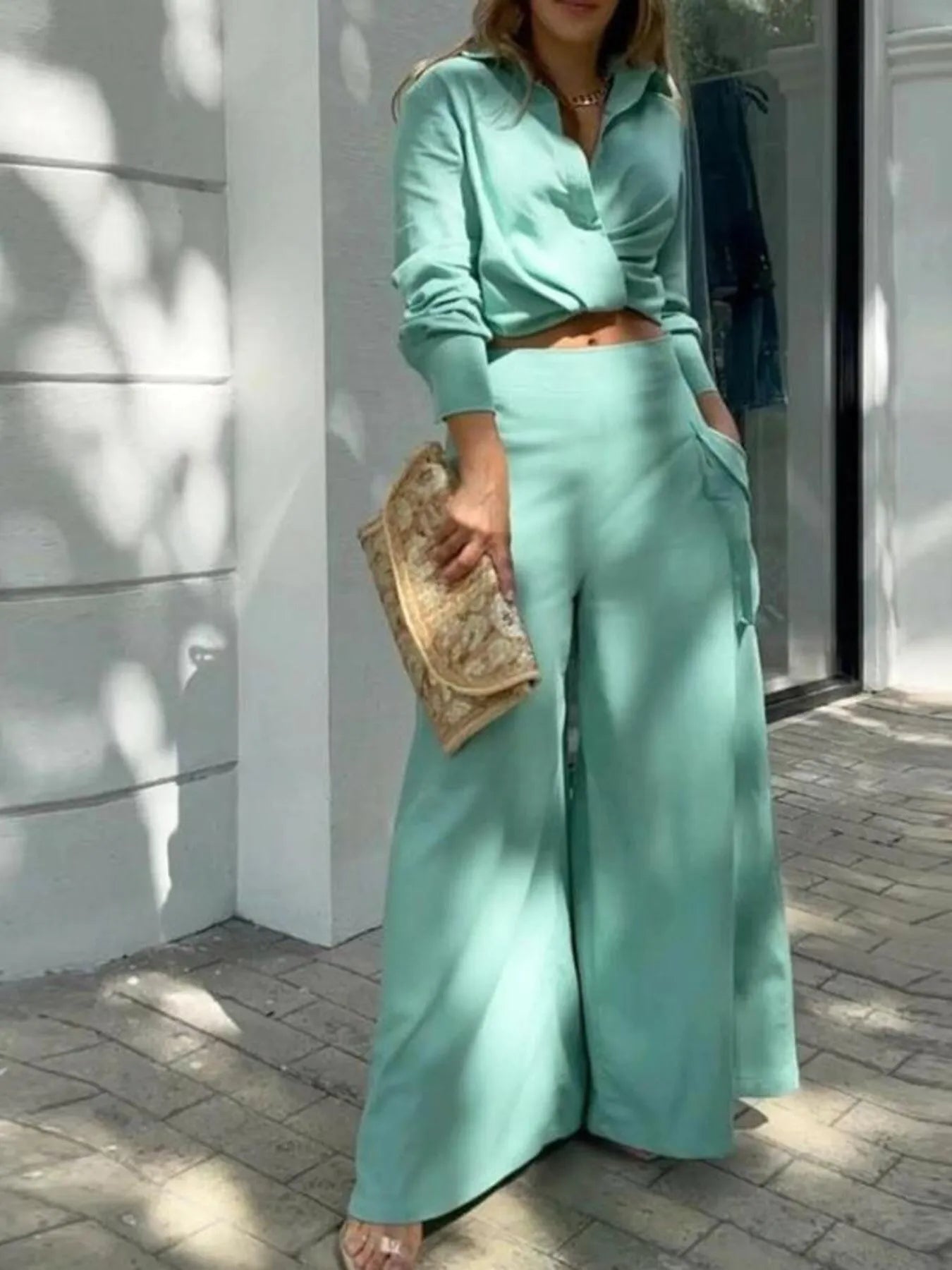 Long Sleeve Top and Pants Set Plus Size.