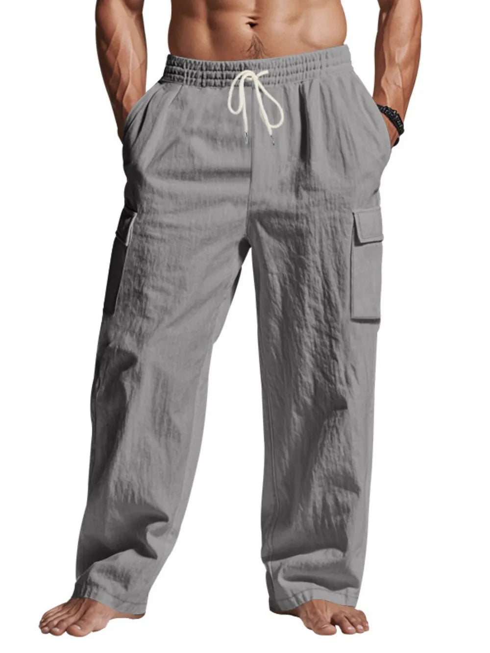Men's Full Size Drawstring Pants with Pockets Plus Size.
