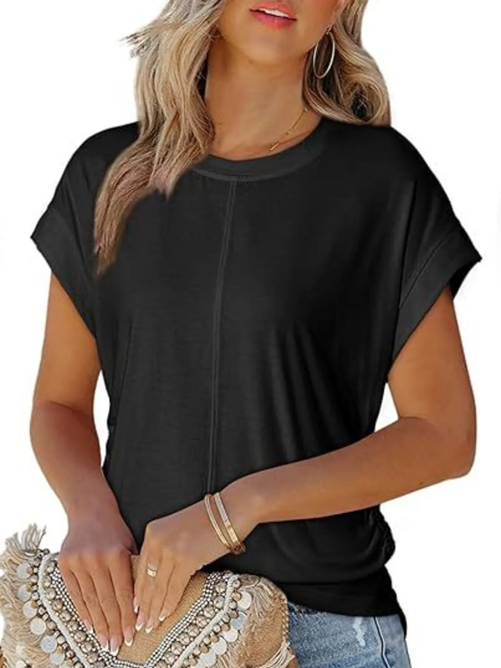 Round Neck Short Sleeve women  T-Shirt.