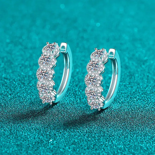 1 Carat Moissanite Zircon 925 Sterling Silver Huggie Earrings.