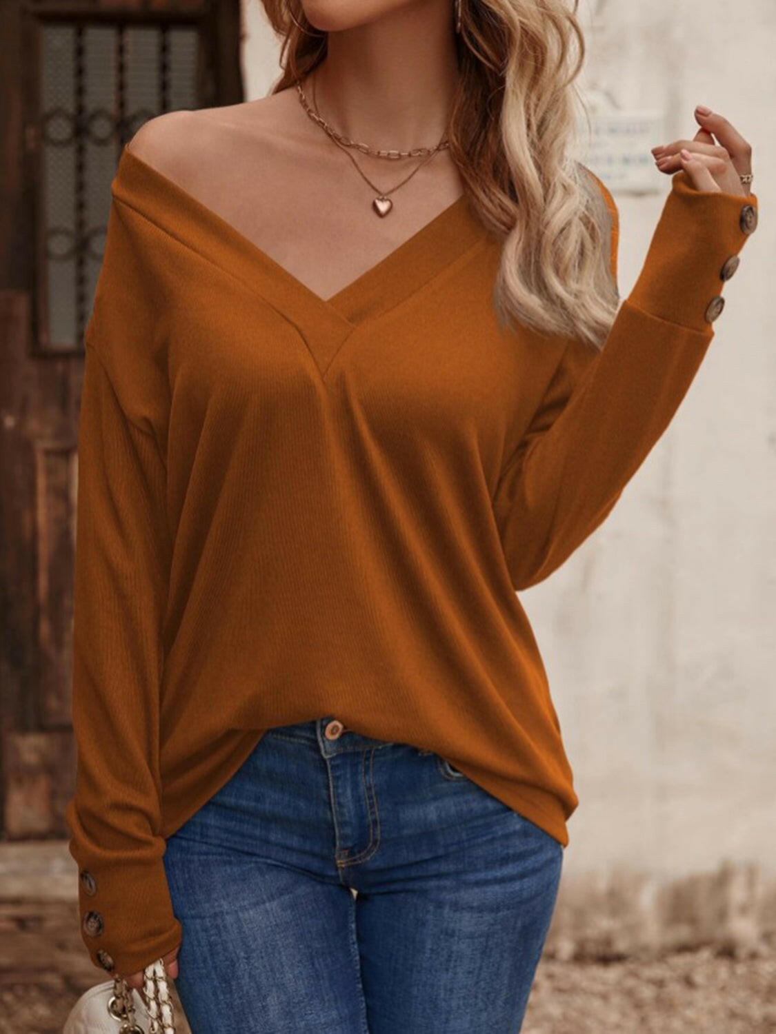 V-Neck Long Sleeve Top.