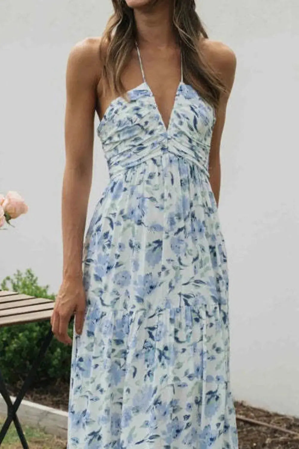 Floral Halter Neck Tiered Maxi Dress.