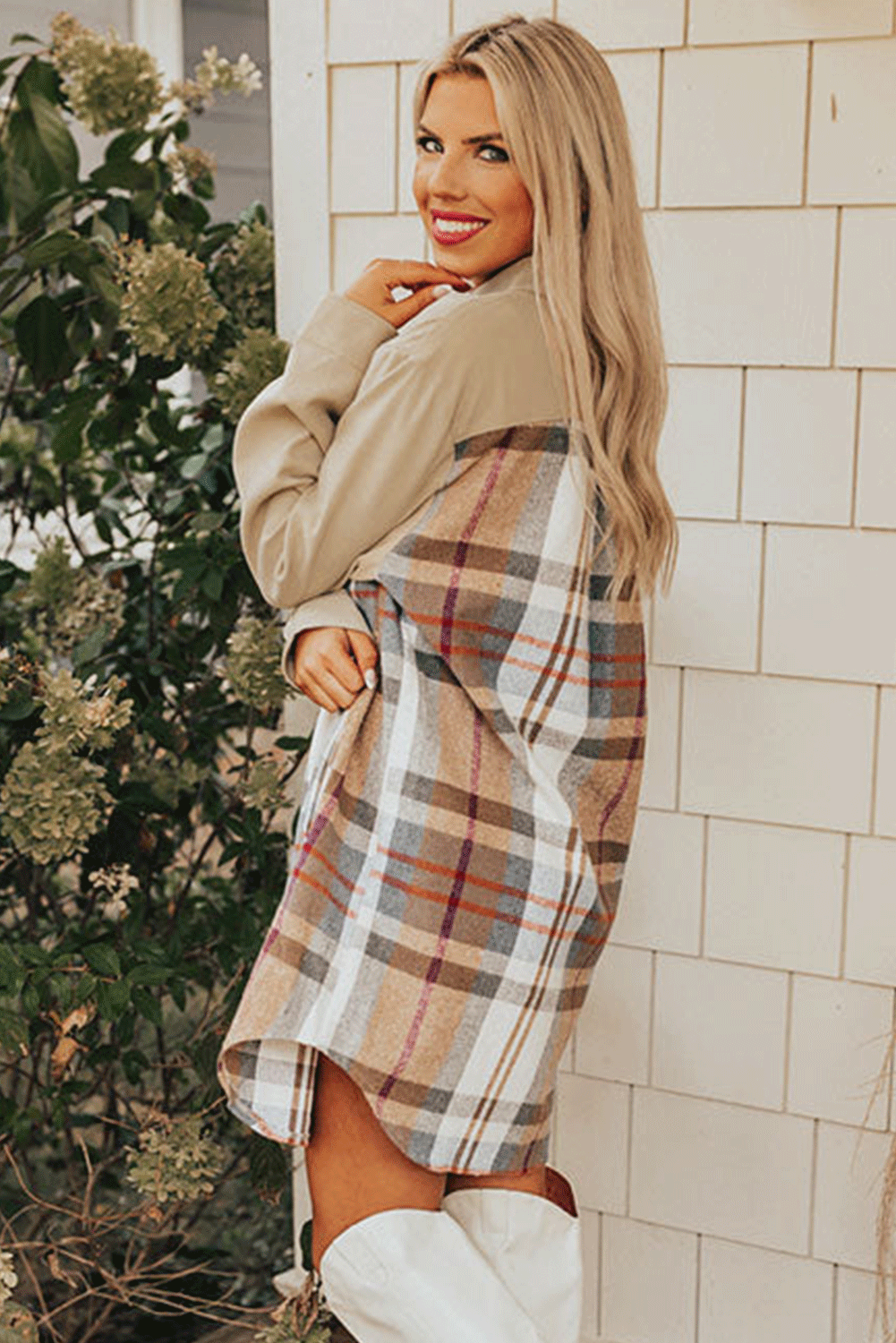 Khaki Plaid Patchwork Long Sleeve Shirt Mini Dress Dear-Lover Dropshipping