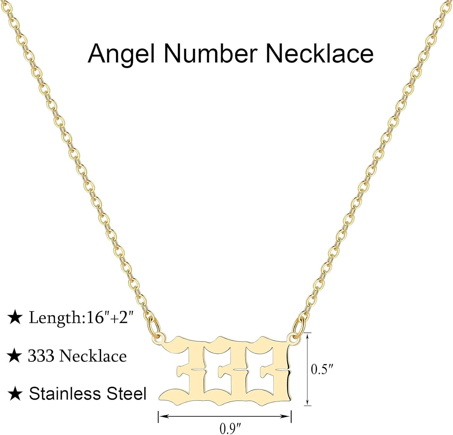 Angel Number Necklace for Women, 18K Gold Plated 000 111 222 333 444 555 666 777 888 999 Necklace Numerology Jewelry