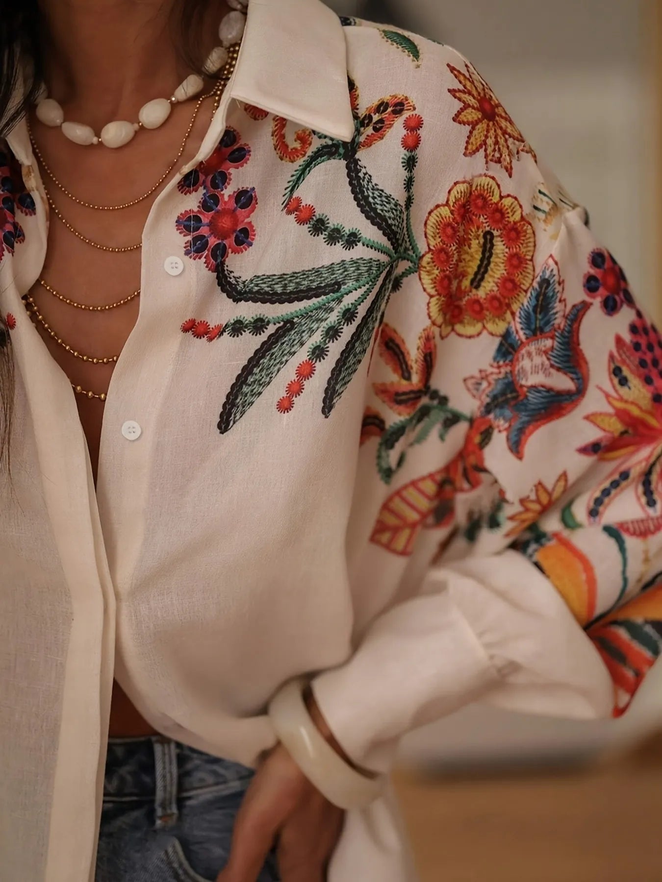 Floral Button Up Long Sleeve Shirt.