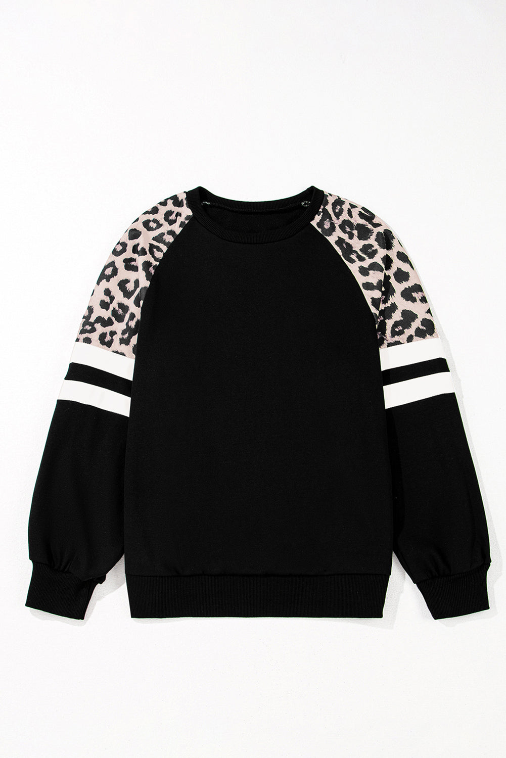 Black Leopard Print Colorblock Raglan Sleeve Sweatshirt Dear-Lover Dropshipping