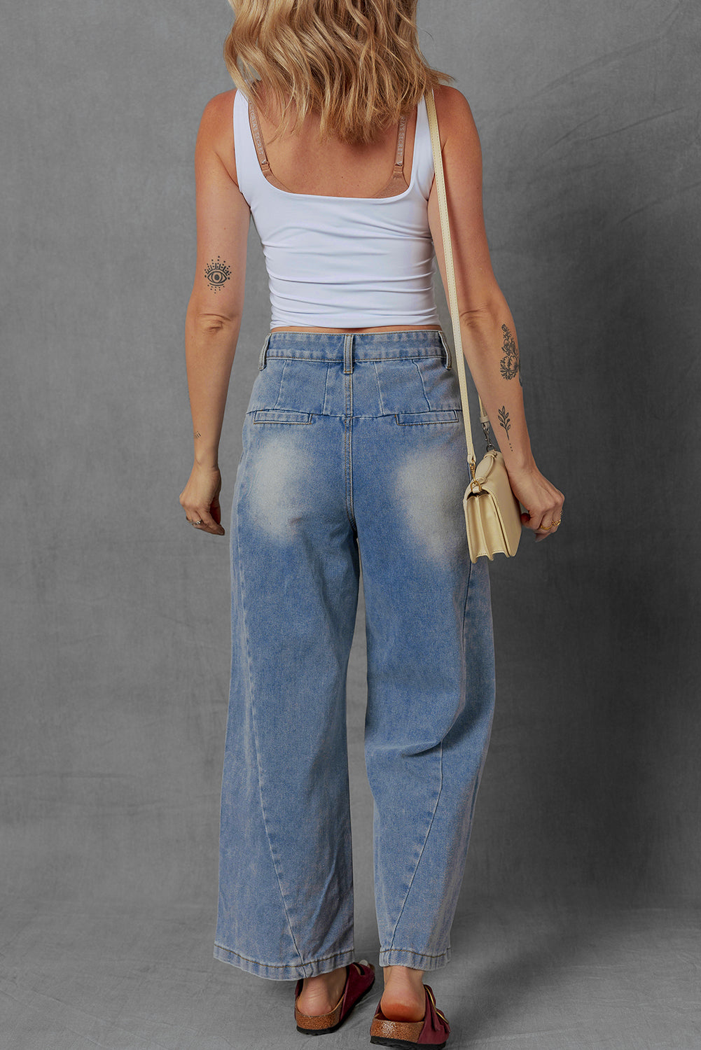 Ashleigh Blue Washed Pleated Detail Wide Leg Jeans Dear-Lover Dropshipping