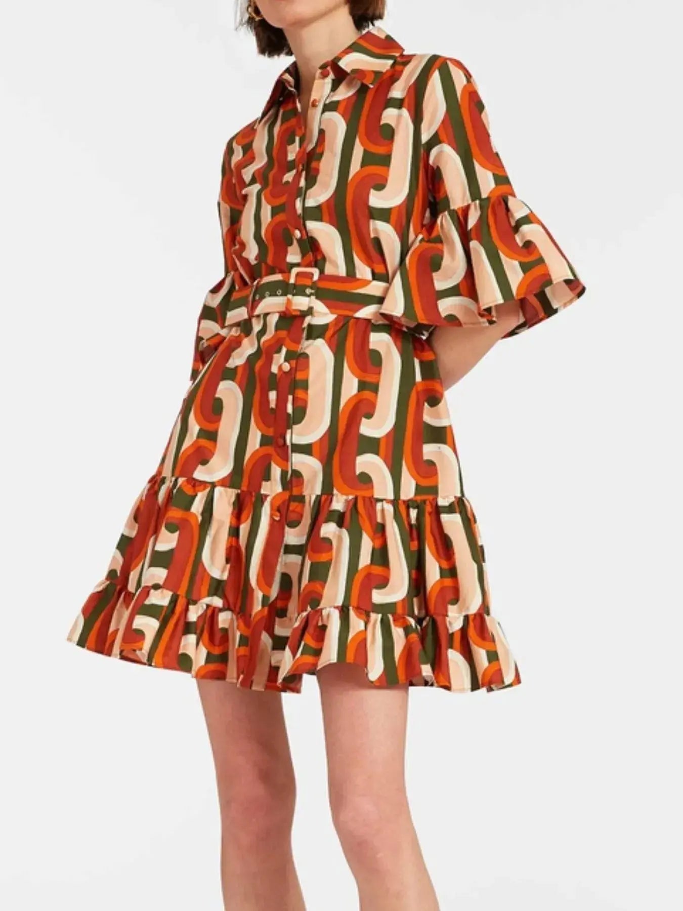 Floral Print Ruffle Sleeve Mini Dress.