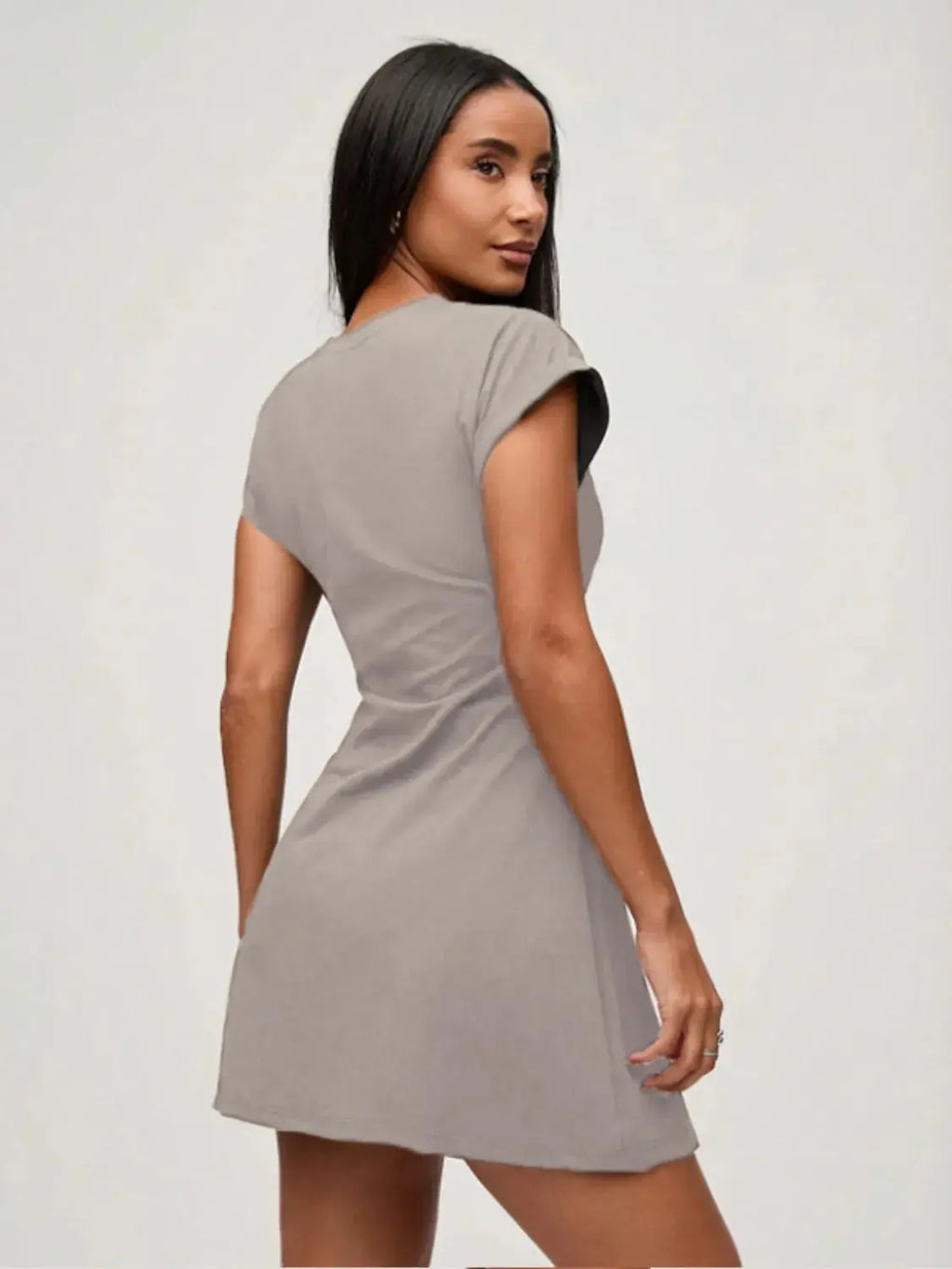 Round Neck Short Sleeve Mini Tee Dress.