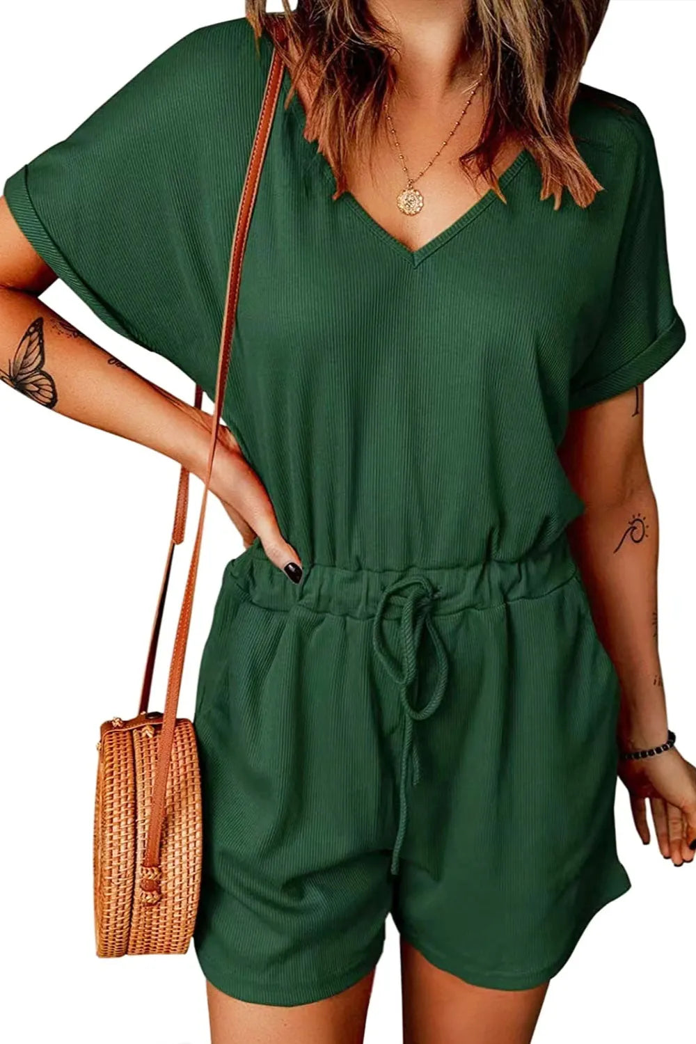 V-Neck Short Sleeve Romper.