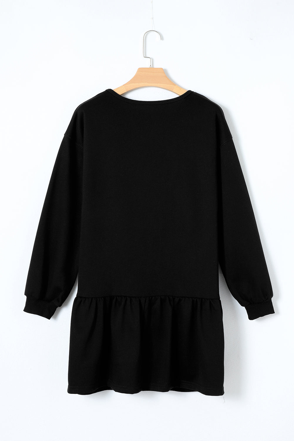 Black Solid Color Puff Sleeve Ruffle Hem Mini Dress Dear-Lover Dropshipping