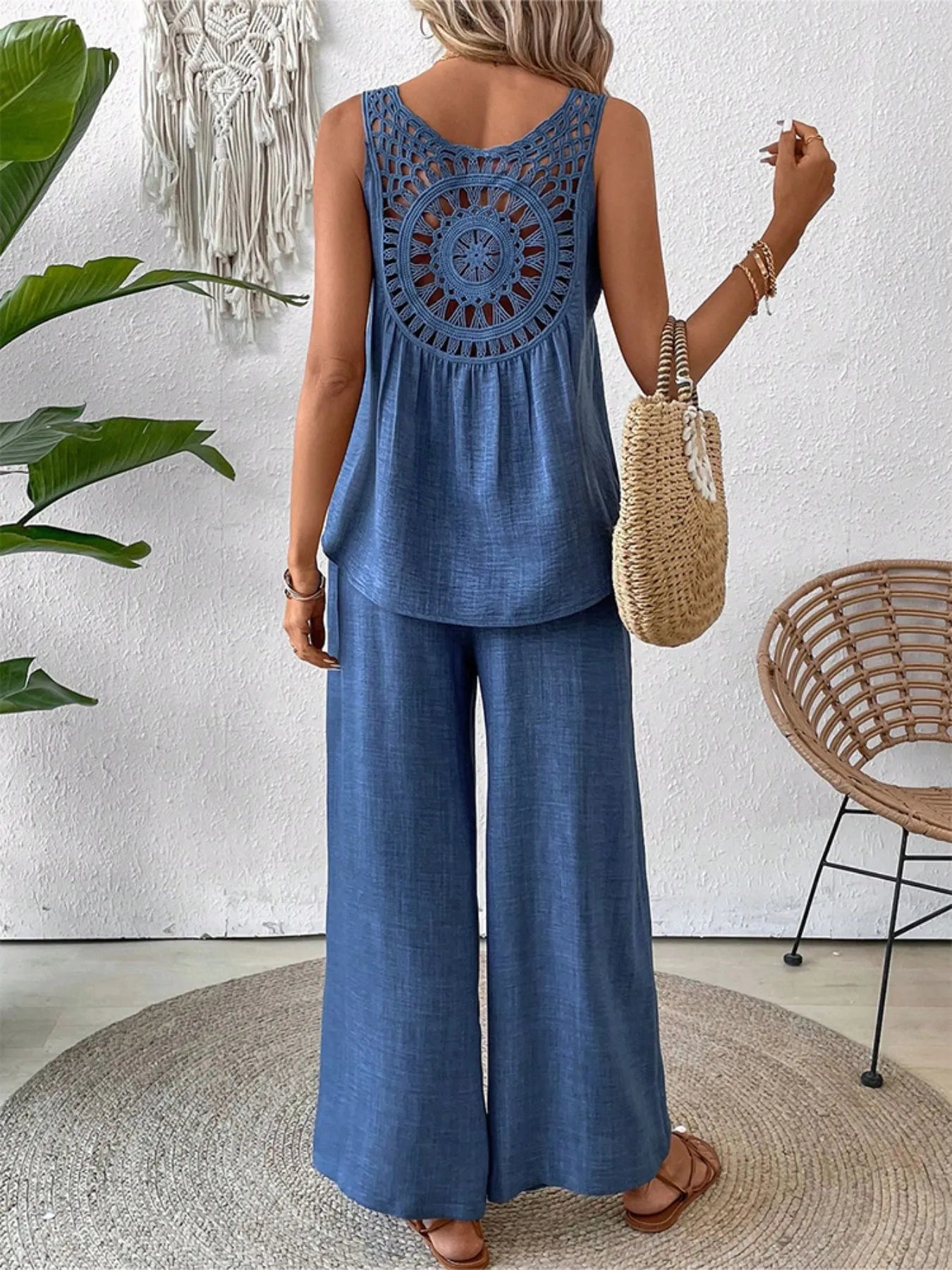 Round Neck Tank and Wide Leg Pants Set - CHIC TB