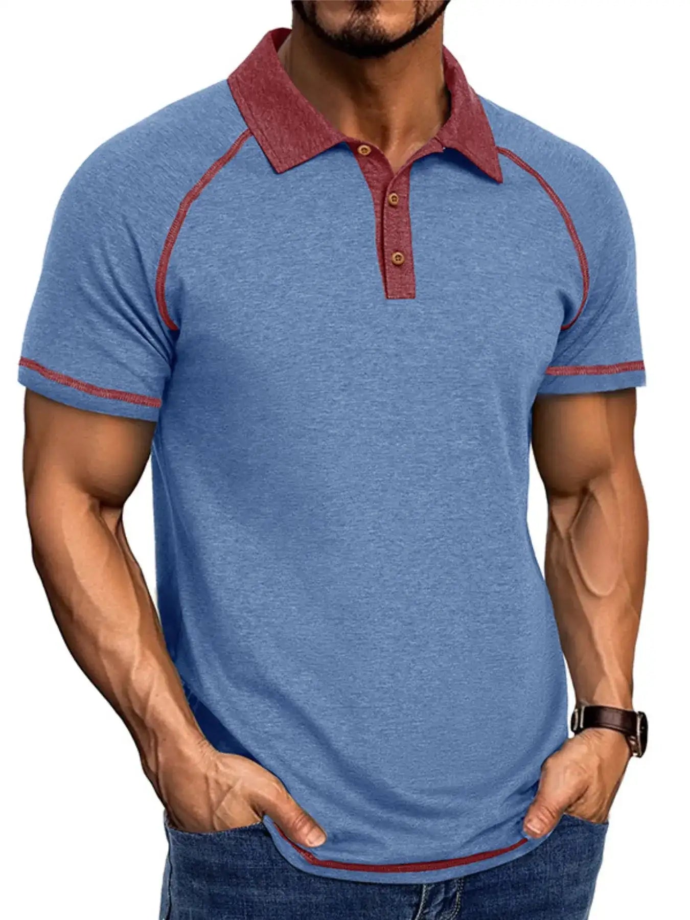 Men's Full Size Contrast Collar Short Sleeve Polo Shirt Plus Size.