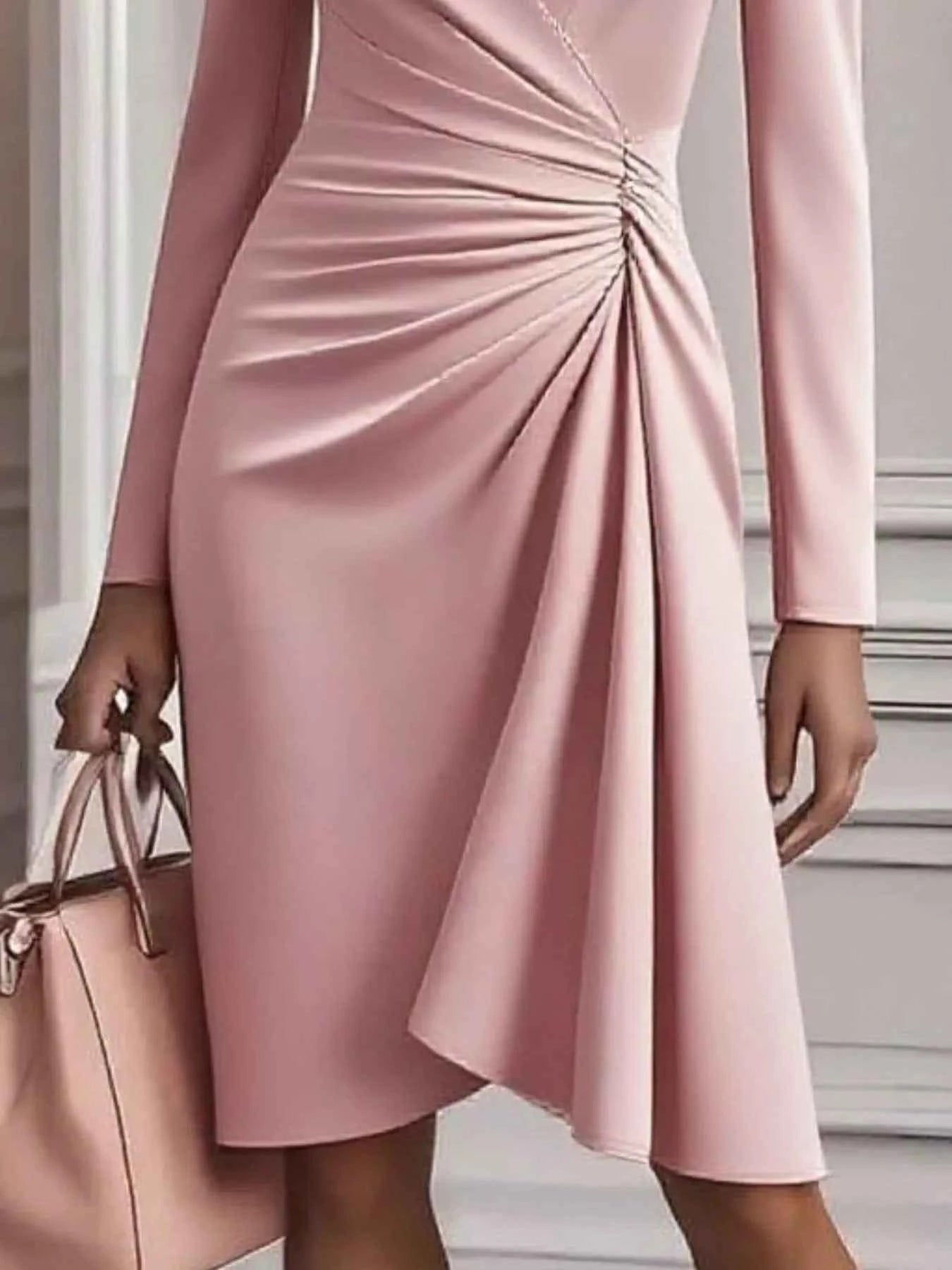 Ruched Surplice Long Sleeve Dress