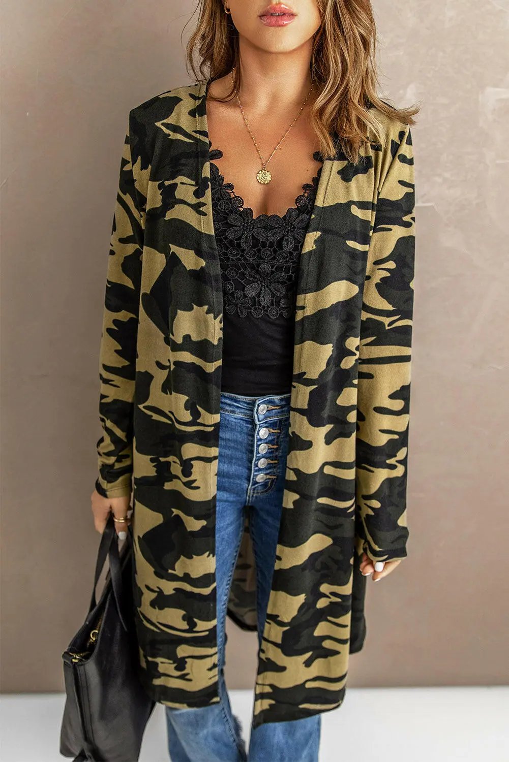 Printed Open Front Longline Cardigan.