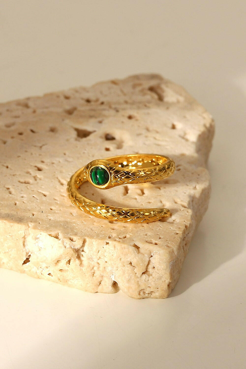 Snake Charmer Malachite Snake-Shaped Bypass Ring.