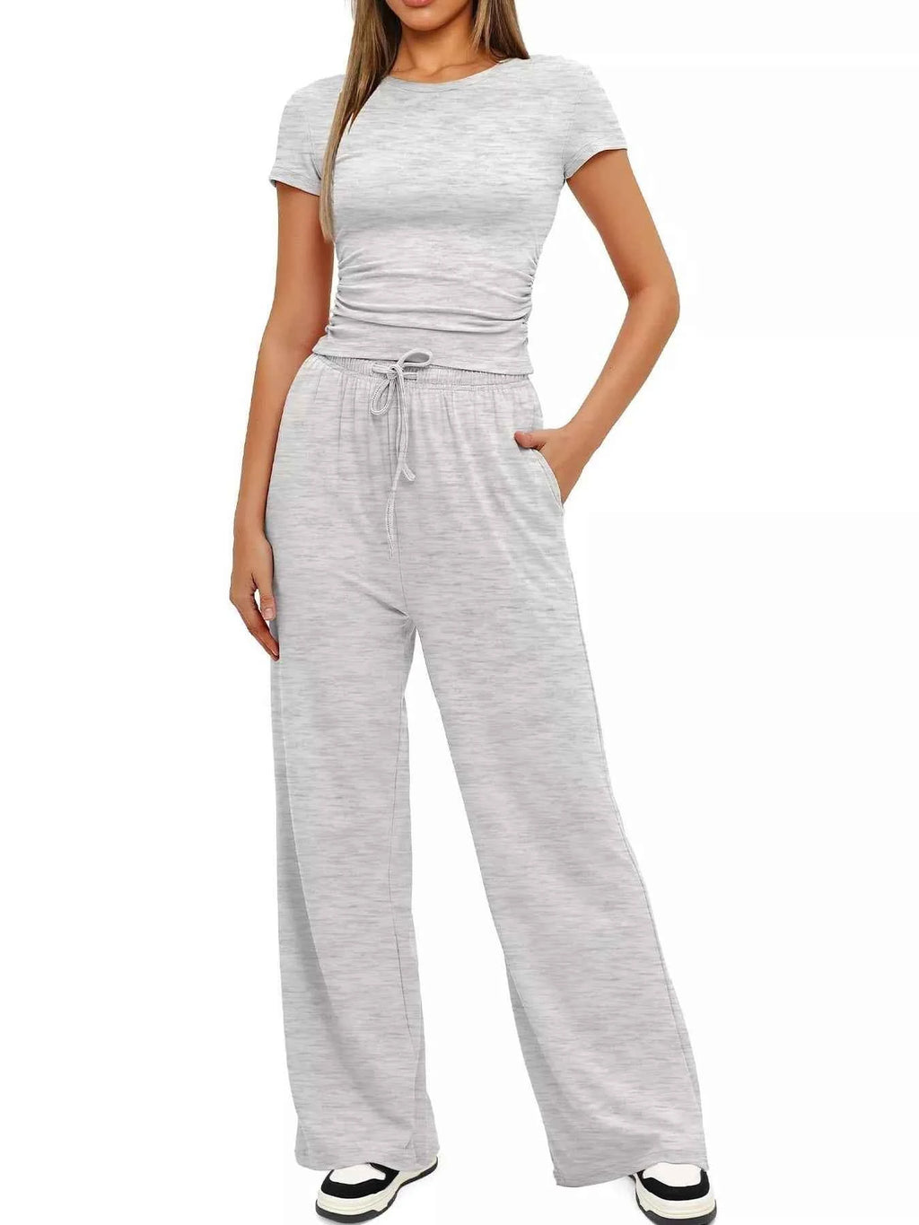 Round Neck Short Sleeve T-Shirt and Pants Set