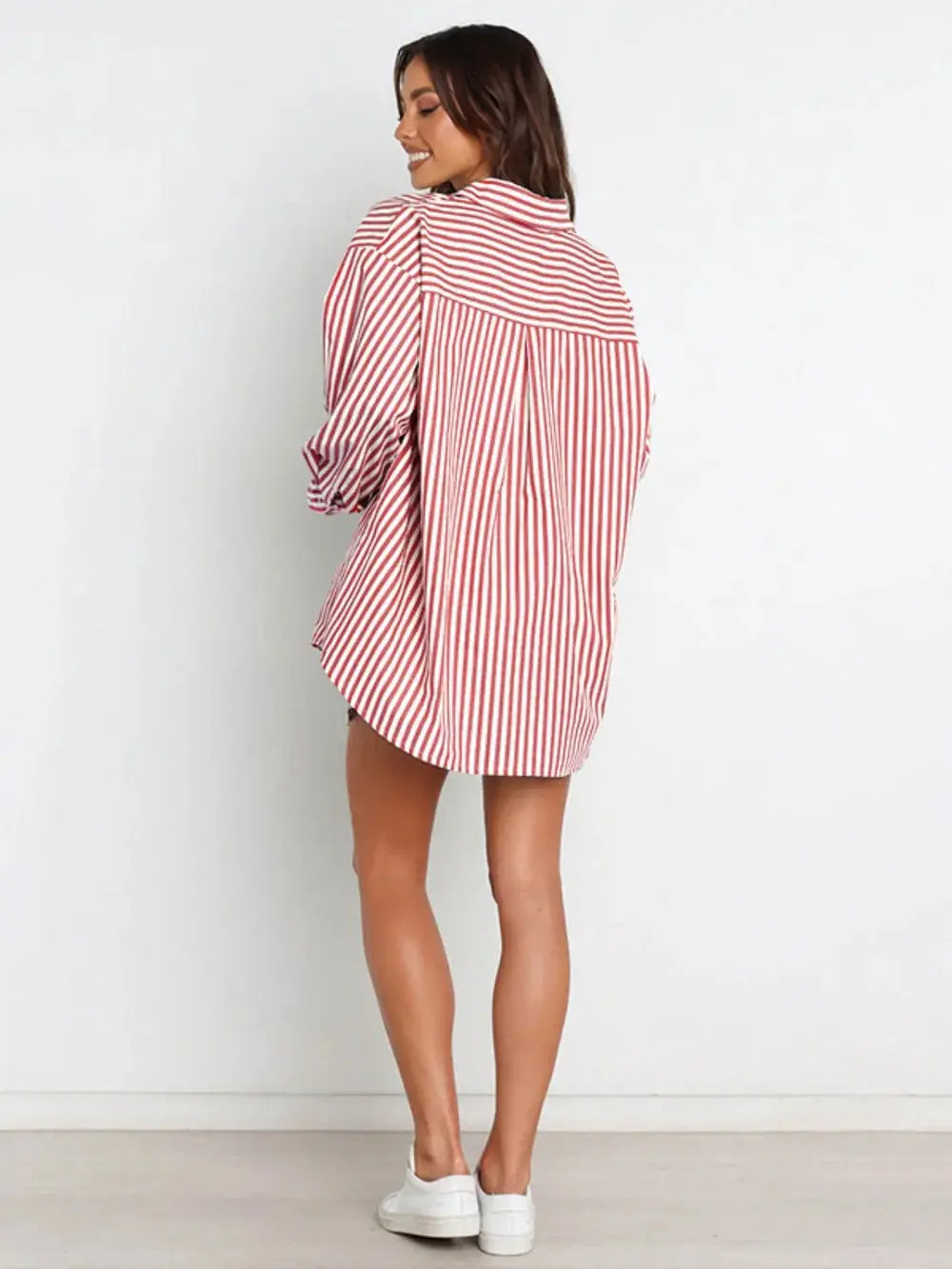 Striped Dropped Shoulder Shirt and Shorts Set.