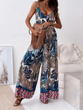 Printed V-Neck Wide Leg Jumpsuit.